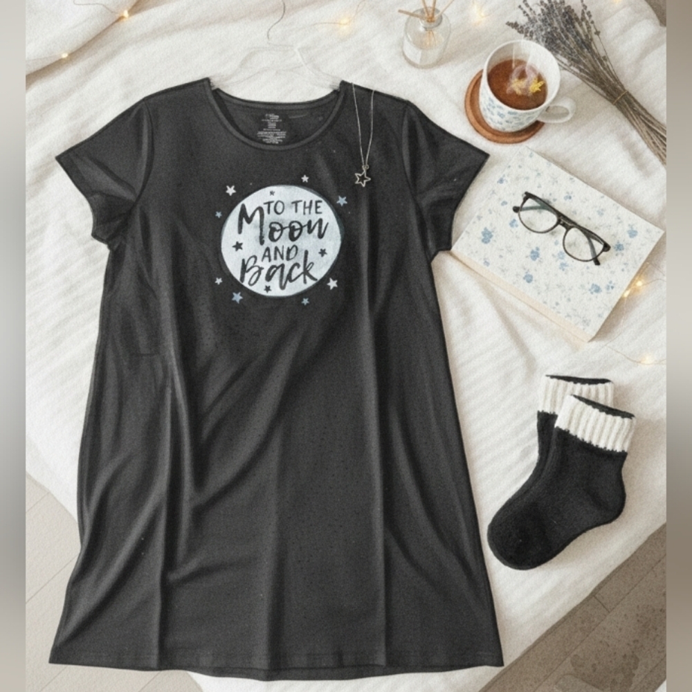 Secret Treasures Moon Graphic Sleep Shirt Black White L–XL